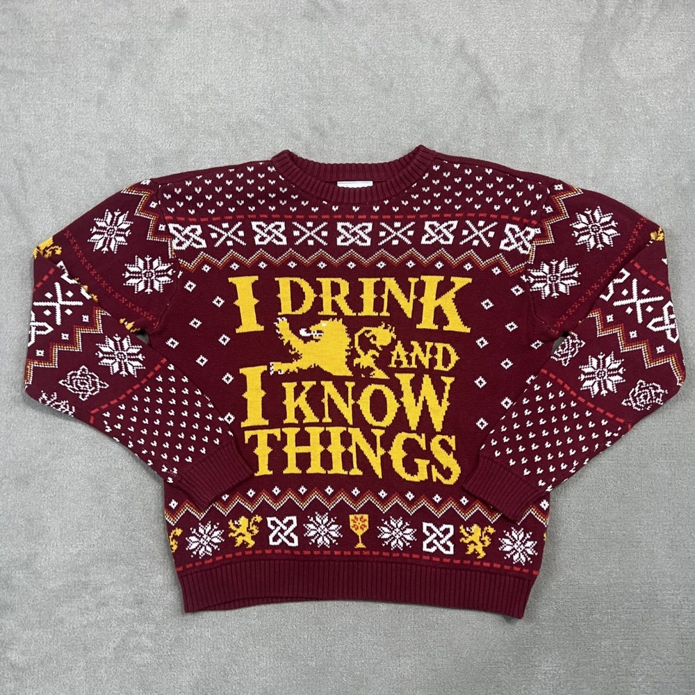 Game of Thrones Mens XL Red I Drink and I Know Things Ugly Christmas Sweater HBO